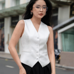 Áo Gile Basic Cao Cấp, Cổ Vest, Form Chuẩn  (Không Dây Eo)